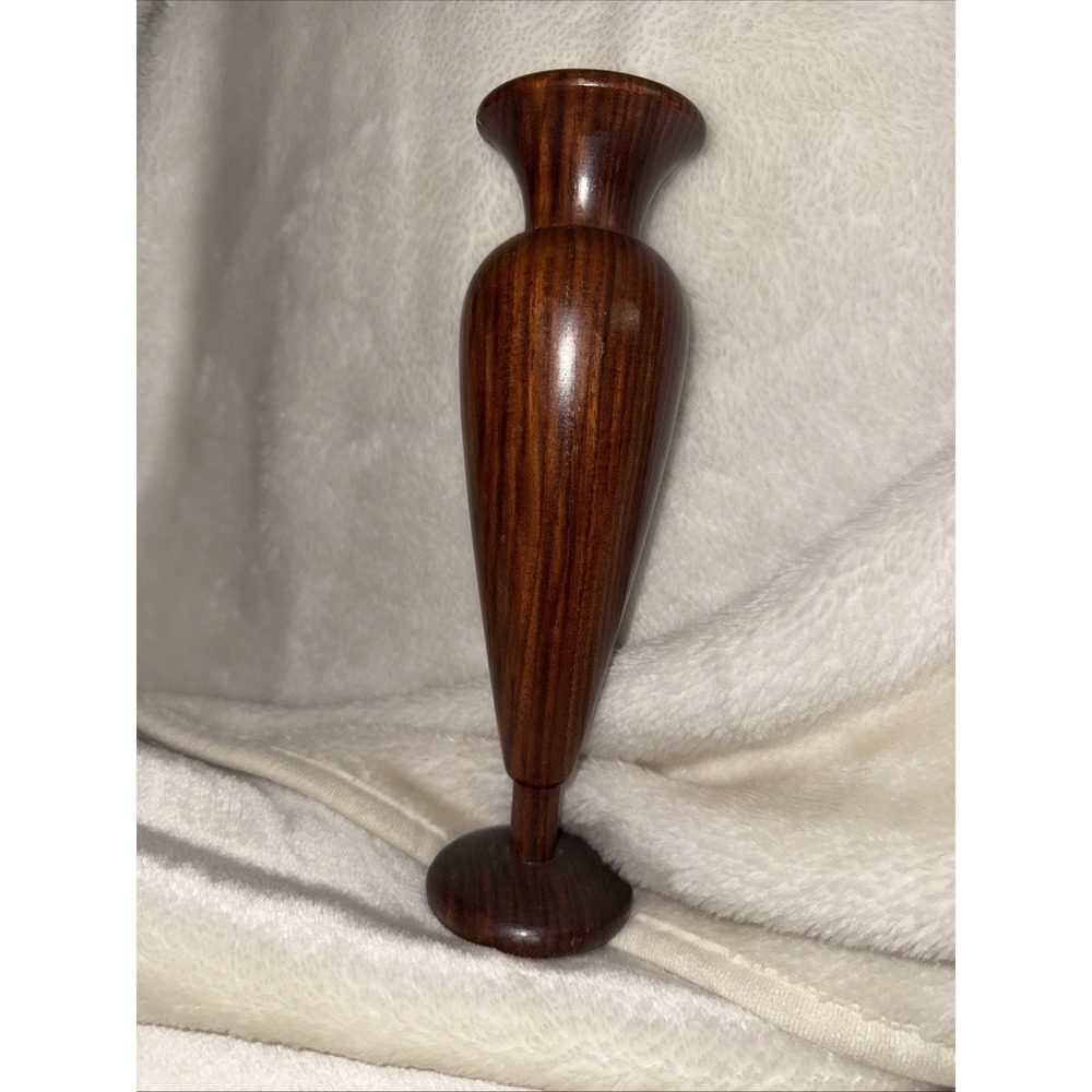 Vintage MCM Wooden Vase 10" Tall Made In India